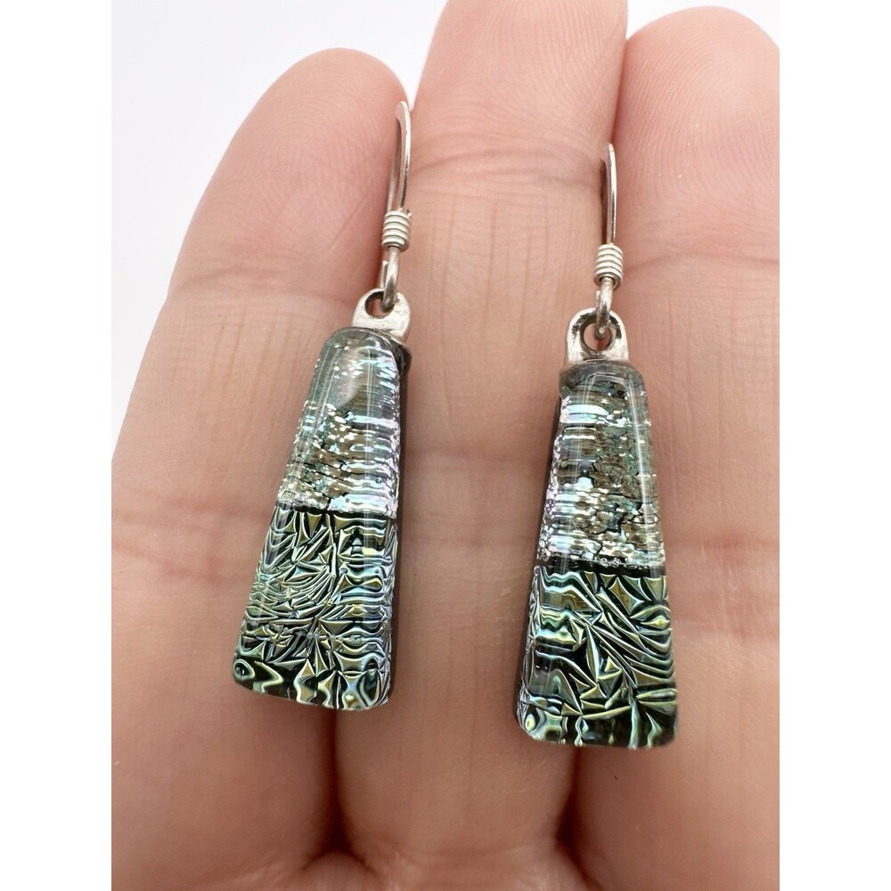 Sterling Silver 925 Metallic Dichroic Glass Dangle Earrings